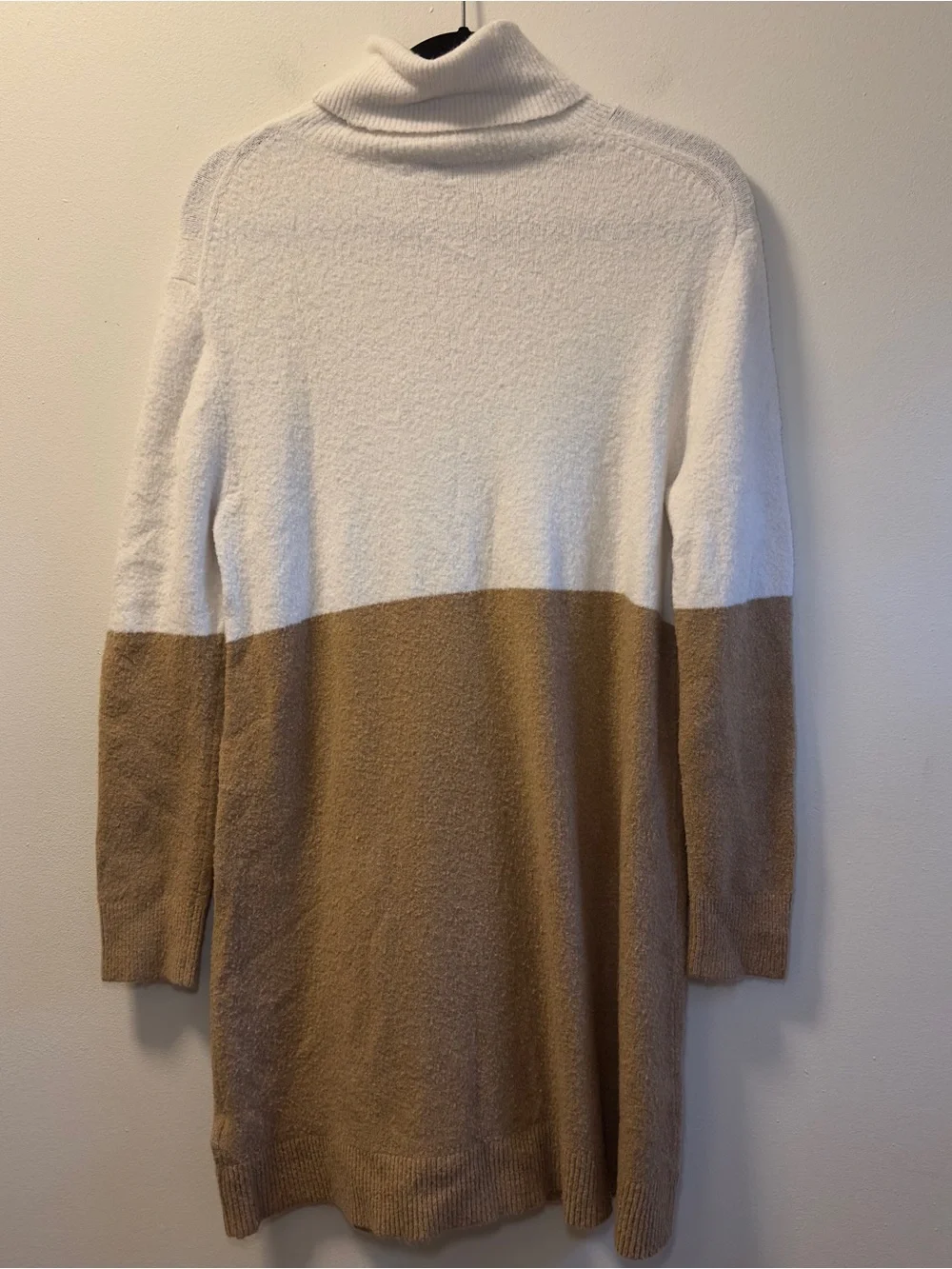 J. Crew Factory Cream Tan Colorblock Turtleneck Sweater Dress Sz L
